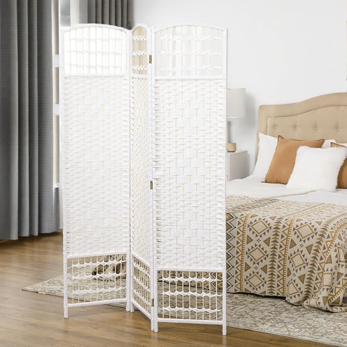 NicBex Room Divider 3 Panel Room Dividers with Woven Paper Design Partition Room Dividers and Folding Privacy Screens 5.6 FT Wall Divider for Office, Room Separation,47.25" W x 0.5" D x 67" H, White