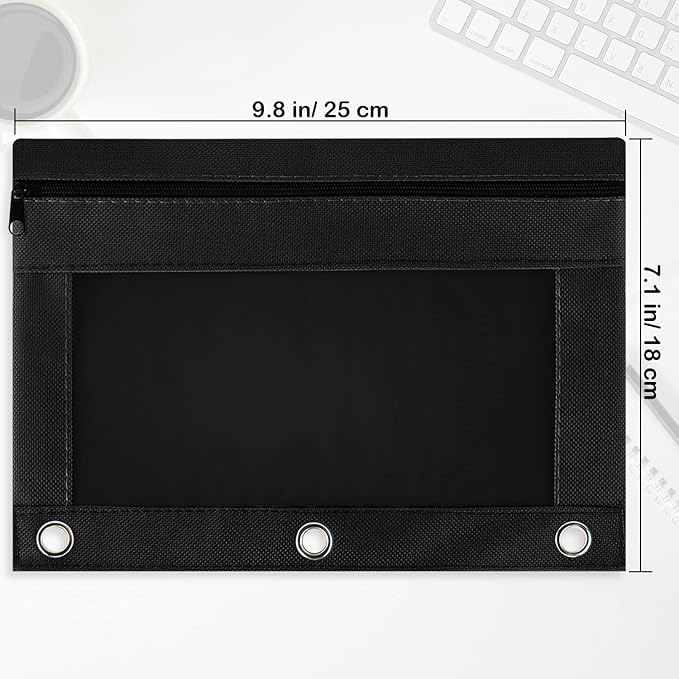 Gloween Pencil Pouch for 3 Ring Binder, 2 Pack Pencil Pouches/Cases with Zipper, Durable Binder Pencil Pouch/Bag for Office School Supplies (Black)