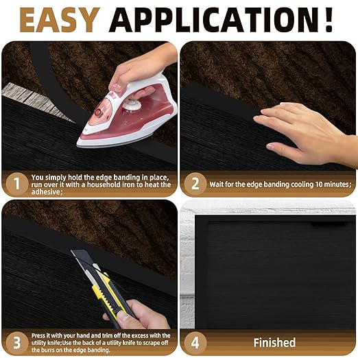 GSCIT Club Black Melamine Edge Banding, 1/2 inch x 100ft Edge Banding with Hot Melt Adhesive Pre-glued Cabinet Edge Banding Flexible Black Veneer Edging for Plywood