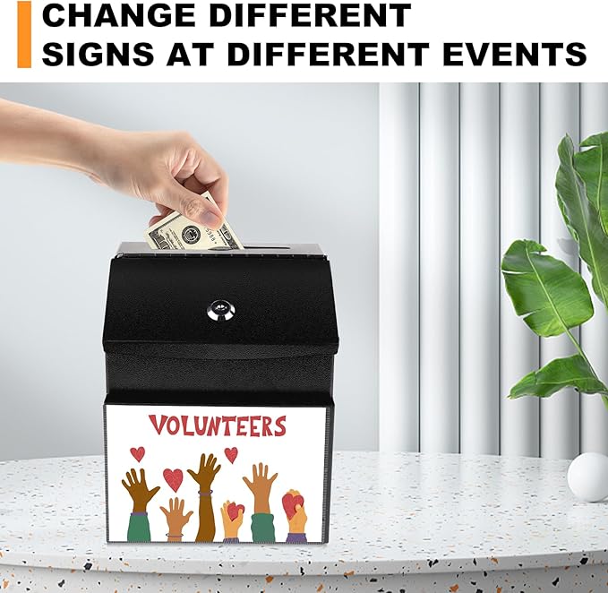 Suggestion Box with Slot and Lock 2 Pcs Metal 8.4 x 5.8 x 7.0 in Built-In Storage Compartment with Magnetic Sign Holder 100 Suggestion Card Tip Jar Ballot Voting Prayer Comment Mailbox