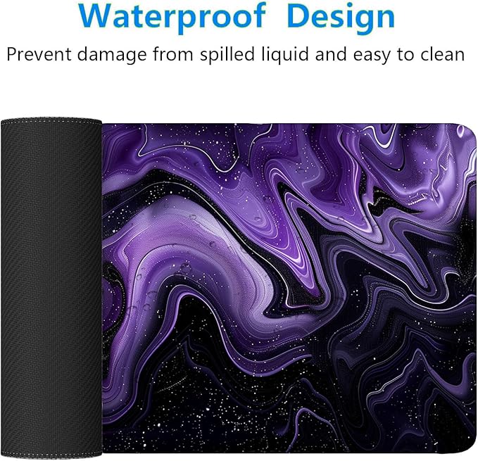 Dark Purple Ripples Desk Pad Mouse Pad Black Purple Lines Large Gaming Mouse Mat with Stitched Edges,Non-Slip Waterproof Rubber Base Mous Mat Office Computer Keyboard Laptop Home 31.5"x11.8"