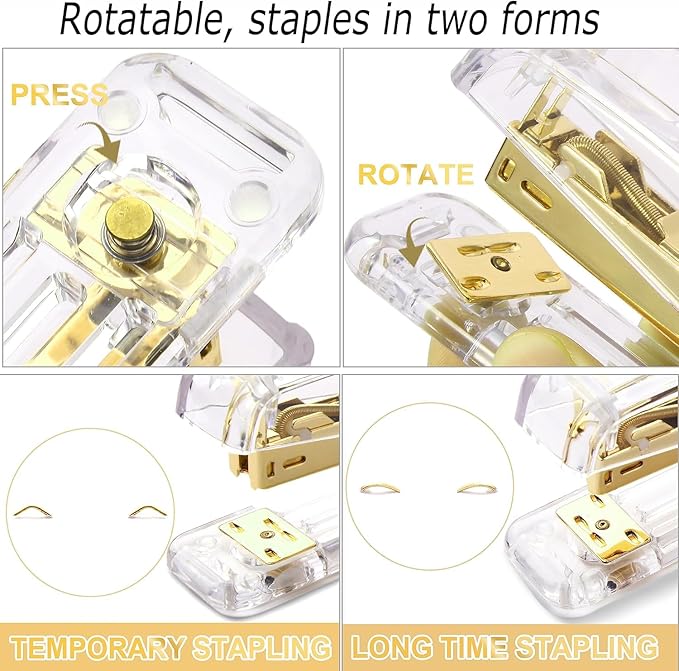 Desk Organizers and Accessories Set with 360-Degree Rotating Pen Holder, Acrylic Stapler, Tape Holder, Staple Remover, Binder/Paper Clips Kit, Scissor and 1 Box of Staples