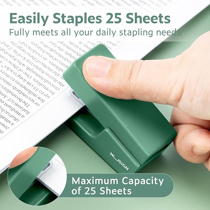 Mini Stapler with 830 Staples, Small Cute Desk Staplers, 25 Sheet Capacity, Green