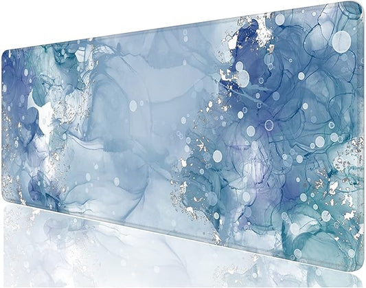 Desk Mat, 32" x 12" XXL Extended Large Gaming Mouse Pad, Desktop Decor Desk Pad, Cute Men Women Office Supplies and Accessories, XL Mouse Mat for Laptop & Keyboard, Blue Ink Painting