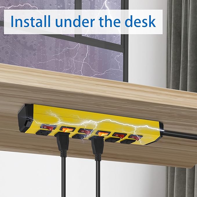 ANNQUAN 6 Outlet Metal Power Strip with 6 Individual Switches,Heavy Duty Power Strip 1200J 15A 6FT Cord Home Office Industrial Commercial Shop