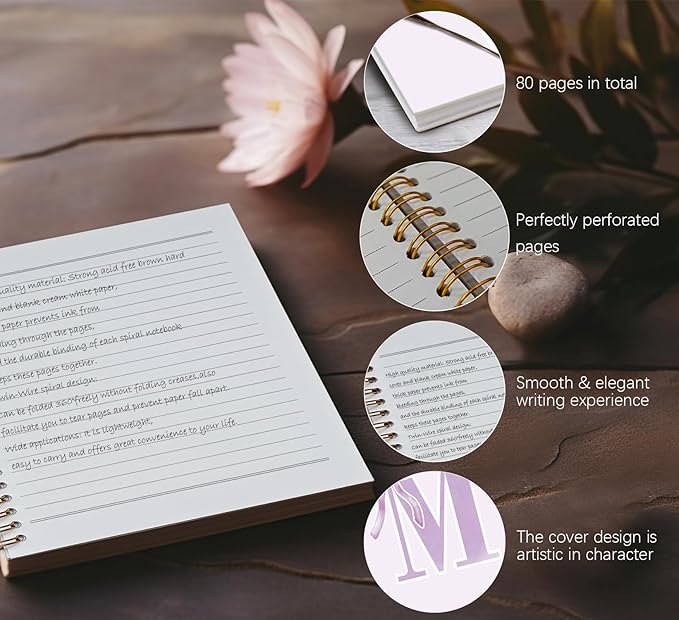 foedor Coquette Trendy Preppy Purple Bow Spiral Notebook,Initial M Journal Personalized Teen Girl Gifts,Monogrammed Gifts for Women Teen Girl,College Ruled Hardcover Spiral Notebook(purple)