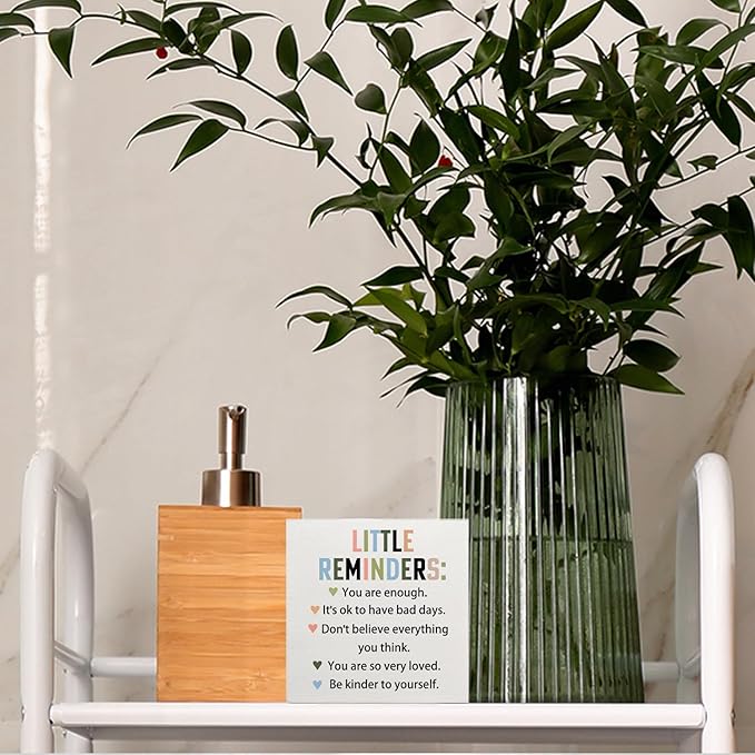 Inspirational Gifts Wooden Signs - Little Reminders You Are Enough Wooden Box Signs, Motivational Decorative Desk Sign Table Decor, 5 X 5 Inches