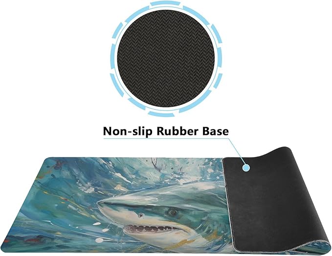 Swimming Shark XXL Mouse Pad - 31.5x11.8 Inch Non-Slip Mouse Mat for Gaming and Work - Abstract Shark Painting - Perfect for Office and Home Use.