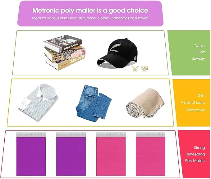 Metronic Poly Mailers 12X15.5 500Pack, Strong Adhesive Shipping Envelopes for Clothing, Waterproof Shipping Bags for Small Businesses, Flexible Mailers Poly Bags Packages Bags Purple