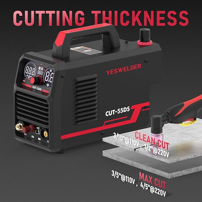 YESWELDER CUT-55DS Plasma Cutter, 55Amp Non-Touch Pilot Arc Air Power, Large Digital Display 110/220V Dual Voltage IGBT Inverter Plasma Cutting Machine with ETL Approved