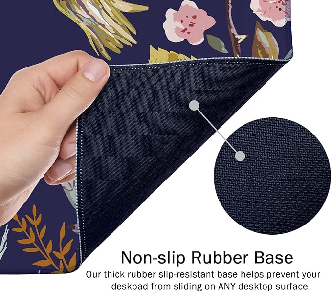 SSOIU Floral Wreath Mouse Pad 35.5 X 15.7 Inch XXL Romantic Flowers Full Desk Mousepad Extended Large Non-Slip Rubber Base Waterproof Big Keyboard Mat with Stitched Edges for Gaming and Office