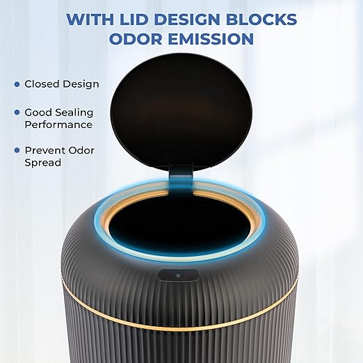 Pukomc Smart Sensor Wastebasket, Convenient and Hygienic Easy to Use, Technology Sensor Waterproof Wastebasket Plastic Trash can for Kitchen, Bathroom, Bedroom, Living Room, Office and Outdoor Black
