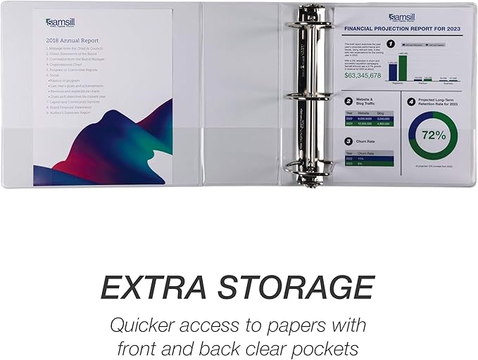 Samsill Durable 5 inch 3 Ring Binder, Made in USA, Locking D Ring FSC 100% Recycled Chipboard, White, 2 Pack