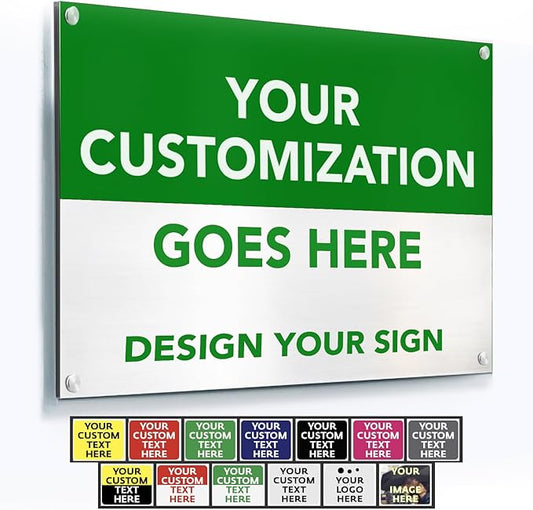 SPEEDYORDERS Custom Outdoor Metal Signs, Personalized Aluminum Signs, Customized Safety Signs, Metal Business Signs, Waterproof Outdoor Business Signs, White Aluminum (Green & White, 10x7 In)