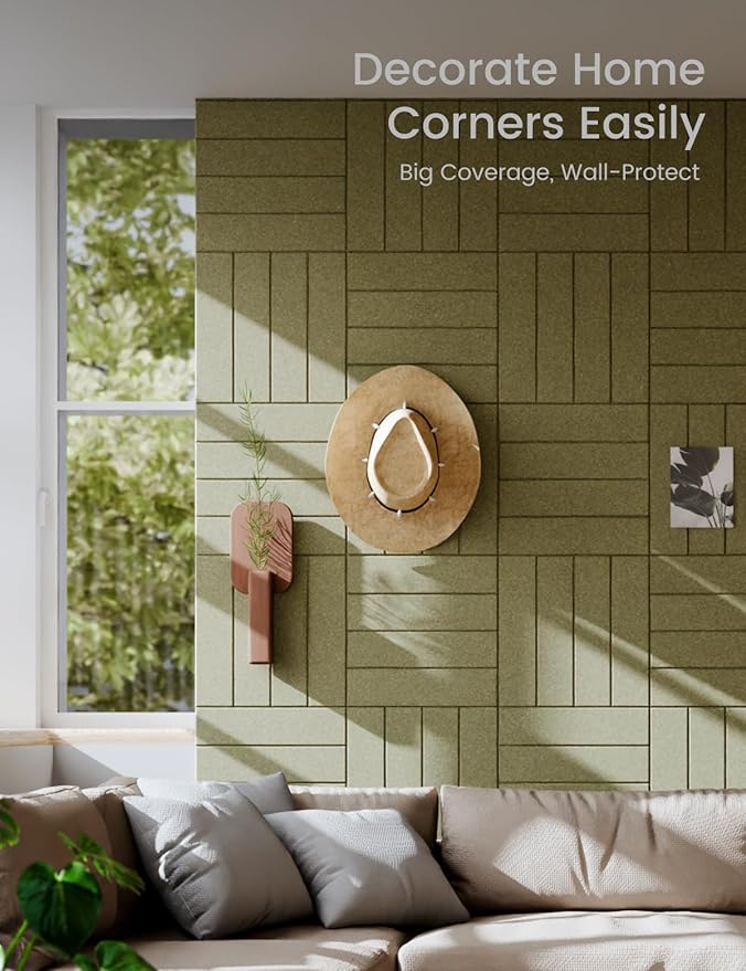 Large Felt Bulletin Board 48" x 36" Cork Board Alternative - 6 Pack with 40 Safe Removable Adhesive Tabs, Cork Boards for Walls Cork Board for Home Office Classroom Pin Board (Olive Green)