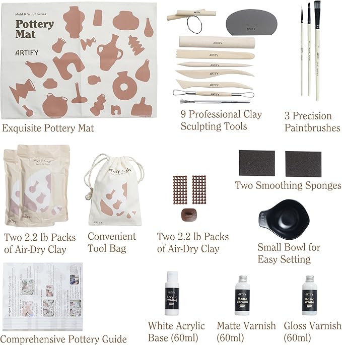 ARTIFY Air Dry Clay Kit for Adults, DIY Pottery Craft Airdry Tool Kit at Home, Art Hobby Clay Sculpting Modeling Making, Date Night Couples Family Beginners Birthday Gifts