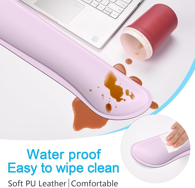 Dapesuom Keyboard Wrist Rest Set, Cute PU Leather Wrist Cushion for Computer Keyboard and Mousepad, Memory Foam Mouse Pad Rests Support with Non-Slip Base for Typing Pain Relief, Laptop, Queen Pink