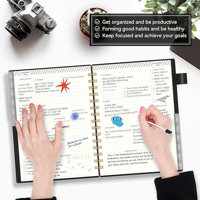 Planner 2025-2026, Weekly and Monthly Planners for Teacher & Student, Jul.2025 - Jun.2026, AIMPEAK Daily Calendar Planner with Monthly Tabs, Pocket, Pen Loop, Flexible Waterproof Cover, Black, 5.5" x 8.5"