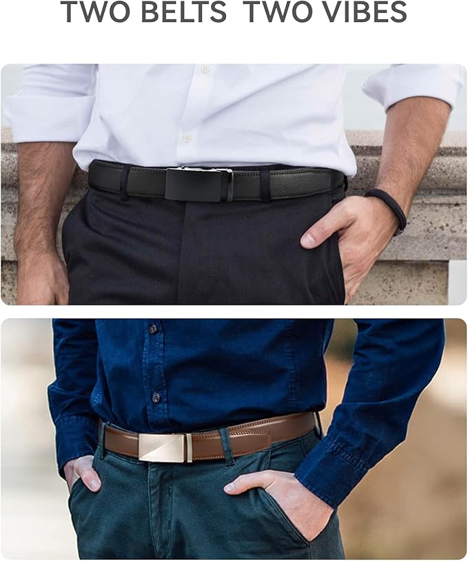 CHAOREN Leather Ratchet Belt Men 2 Pack - Customizable Fit, Effortless Style (35mm)