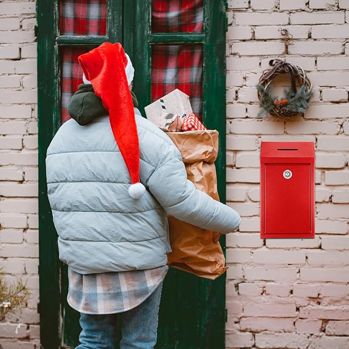 Metal Donation Cash Box Collection Safe Suggestion Box with Lock Wall Mounted Mailbox Delivery Ballot Container for Home Office Outdoor Door(Red)