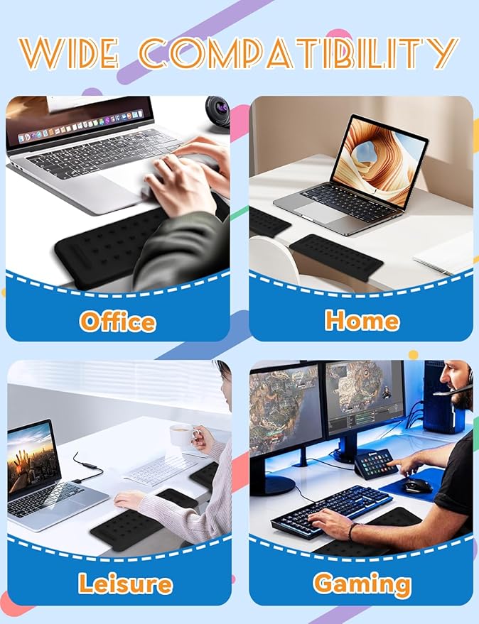 L-Shaped Ergonomic Keyboard Wrist Rest, Wrist Rest for Mouse, Wrist Pad Computer Wrist Support Designed Specifically for Comfortable Typing and Pain Relief, for Computer,Gaming, Office (Black)