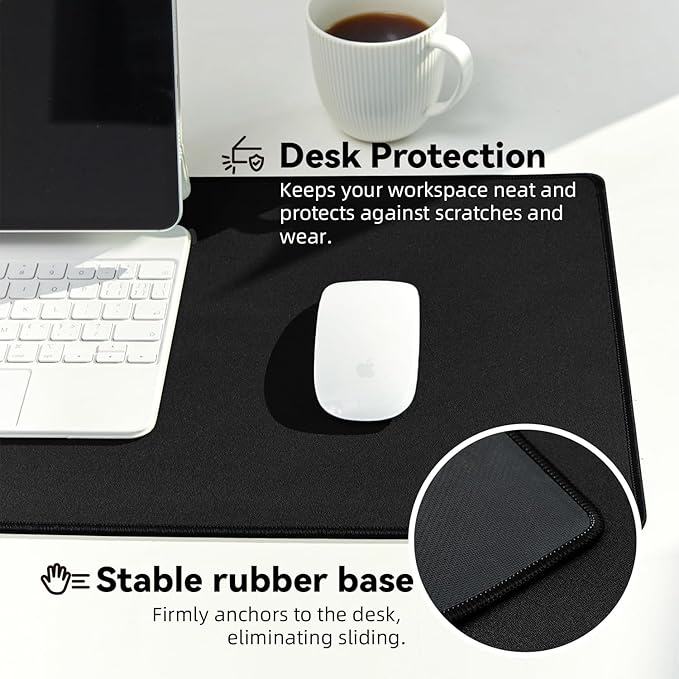 Large Gaming Mouse Pad with Durable Stitched Edges, Non-Slip Rubber Base, Big Computer Keyboard Mouse Mat Desk Pad for Home Office Gaming Work, 31.5"x11.8"x0.08", Black