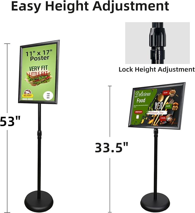 6Packs Pedestal Poster Sign Stand, Adjustable Aluminum Snap Open Frame Sign Holder Poster Stand 11x17 Inch for Vertical/Horizontal Display, Black