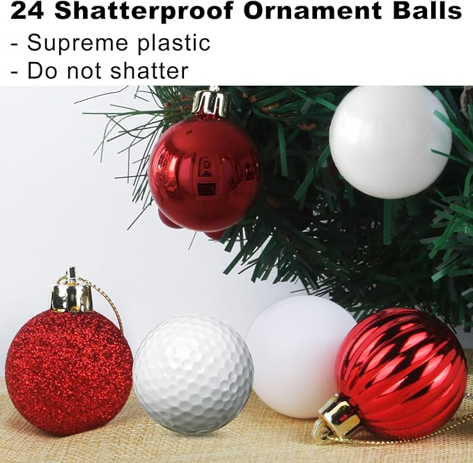 Red & White 1.6" Small Christmas Balls Christmas Tree Decoration Ornaments Shatterproof Hanging Balls for Birthday Halloween Holiday Wedding Decorations Set of 24pcs