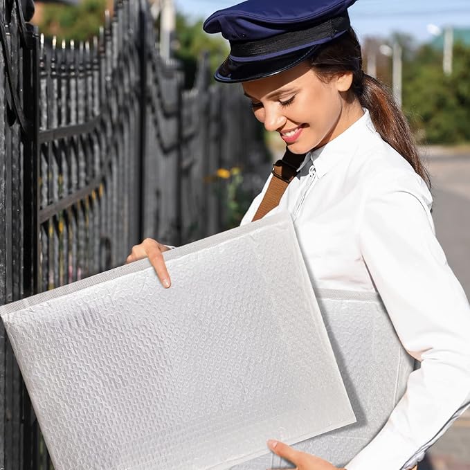 Thenshop 10 Pcs Extra Large Bubble Mailers 20 x 24 Inch Resealable Padded Envelopes Waterproof Shipping Packages Opaque Poly Packaging Envelope Mailers Cushioned Bags for Mailing Packaging, White