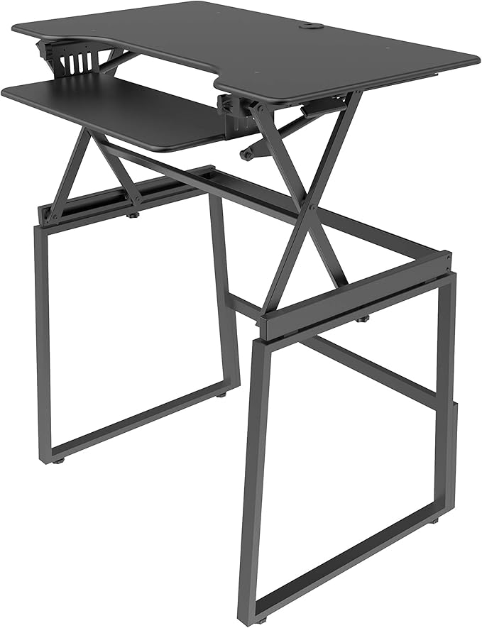 Rocelco 40" Large Height Adjustable Standing Desk BUNDLE - Quick Sit Stand Up with Floor Stand - Tall Gas Spring Assist Computer Workstation - Retractable Keyboard Tray - Black (R DADRB-40-FS2)