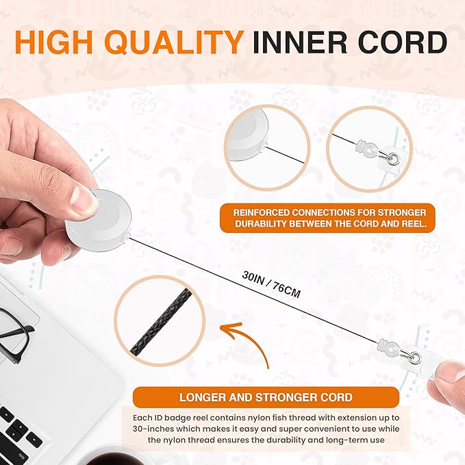 25 Pack Retractable Badge Reels with Clip, Retractable Id Badge Clip with Clear Vinyl Strap & Alligator Swivel, No Twist Dispenser (White)