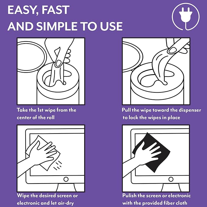 Screen Cleaner Wipes: Electronic Wipes for Screens - Computer Screen Wipes for Lens, Phone, Tv Screen and Monitor Cleaning - Tech Wipes & Microfiber Cloth (Canister, 300 Count)