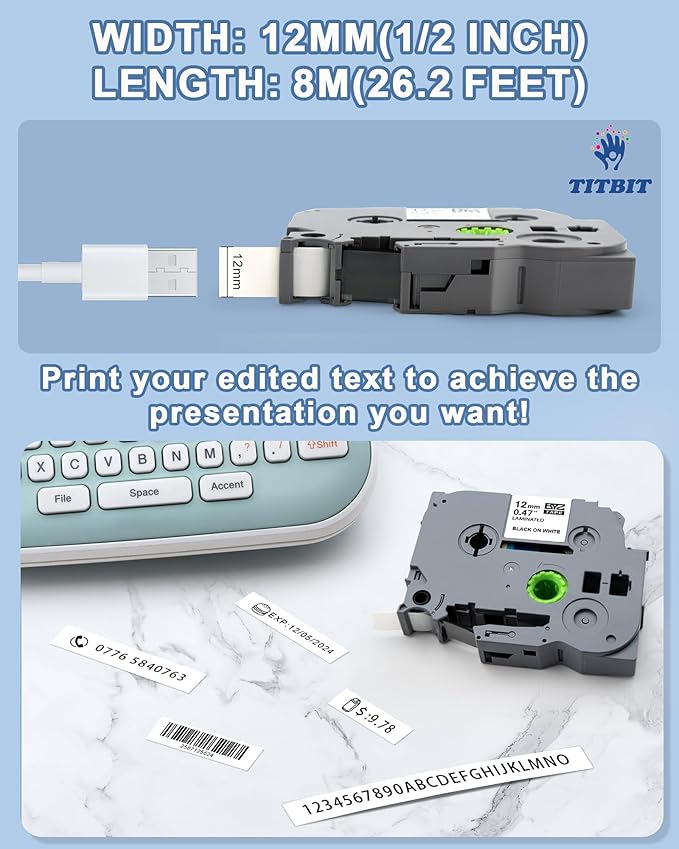 TITBIT 15Pack Compatible with Brother P Touch Refill Tape Cartridges Fit for Label Maker PT-D210 PT-H110 P Touch Cub,12mm 0.47 Laminated White TZ Tape TZe-231 TZE231,Black on White,for PTD410 PTD600