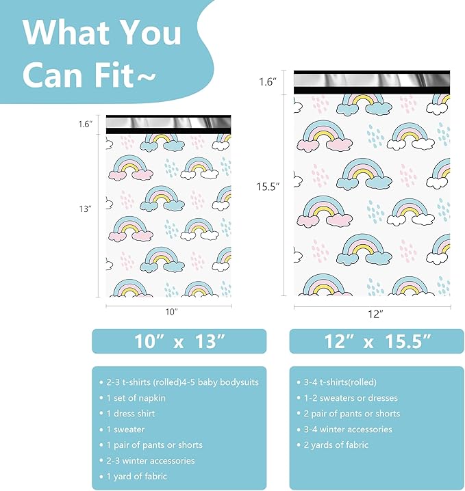 Poly Mailers 12x15.5 Inch 50 Pcs - Rainbow Printed Shipping Bags, 2.4mil Thickness, Waterproof and Tear Resistant Mailing Envelopes, Self-Sealing Packaging Bags for Small Business