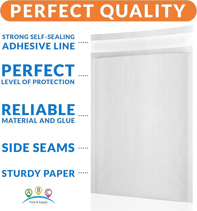ABC PACK & SUPPLY White Kraft Bubble Mailer Envelopes, 12.5 x 18 Inches. 100 Pack Mail Padded Envelopes Self Seal. Kraft Bubble Mailers. Tear-Resistant Mailing Envelope Padded. Sturdy Paper Mailer