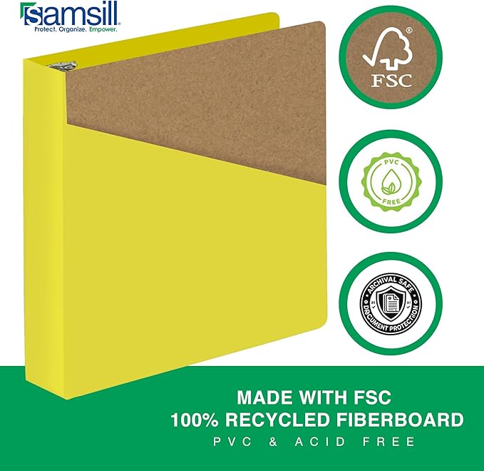 Samsill Durable 2 Inch Binder, Made in The USA, D Ring Binder, Customizable Clear View Cover, Lemon Yellow, Holds 475 Pages