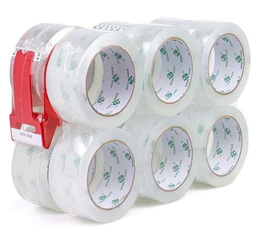 BOMEI PACK Clear Packing Tape, 2.8Mil Thick Heavy Duty Packaging Tape 12Rolls Refills with 1 Dispenser for Box Sealing, Moving and Shipping, 1.88 Inch x 60 Yard, Total 720yds