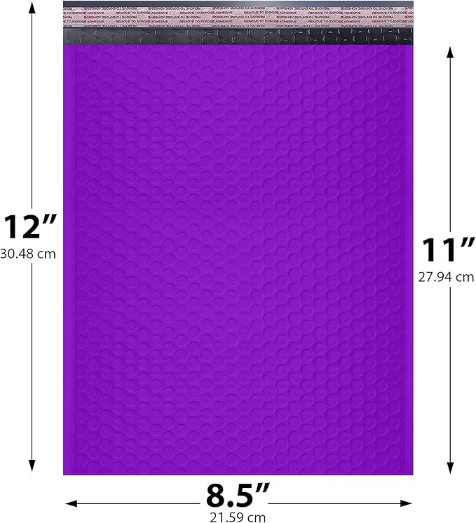 Purple Poly Bubble Mailers 8.5x12 inch #2 | Self Seal Padded Envelopes | Cushioned Bubble Mailer | Usable Size 8.5x11 | WaterProof | Lightweight mailing Shipping Bags | 200 Pack Bulk