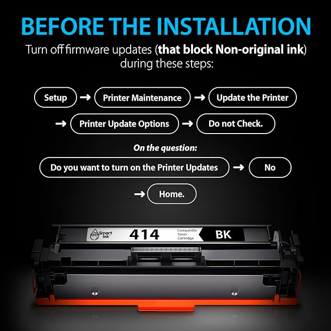 Smart Ink Compatible 414X Toner Cartridge Replacement for HP 414 X with Built-in Chip (4 Pack) to use with Color Laserjet Pro MFP M479fdw M479fdn M479fdw M454dw M454dn (Black Cyan Magenta Yellow)