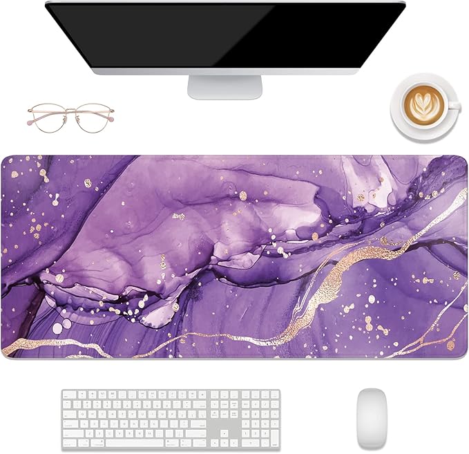 Desk Mat, 32" x 12" XXL Extended Large Gaming Mouse Pad, Desktop Decor Desk Pad, Cute Men Women Office Supplies and Accessories, XL Mouse Mat for Laptop & Keyboard, Purple Marble