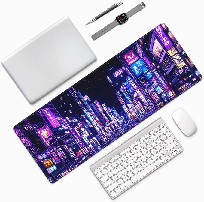 City Mouse Pad 31.5 X 11.8 Inch Big Desk Rubber Base Stitched Edges Keyboard Pad XXL Mouse Mat for Home Game and Office