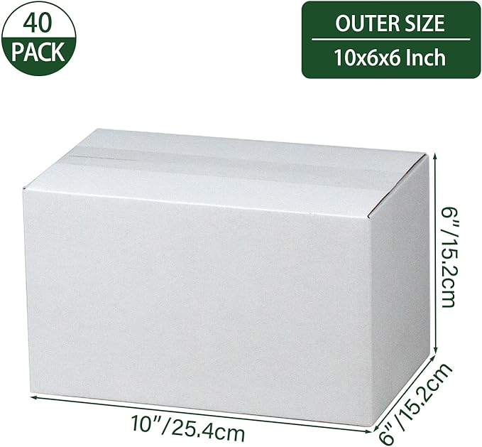 10x6x6 Inches Shipping Boxes Set of 40, White Corrugated Cardboard Box Literature Mailer for Packing Small Business