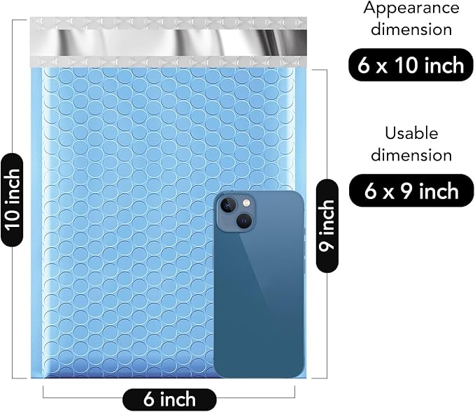 Fuxury 100Pcs Bubble Mailers 6x10" Light Blue Bubble Mailer Thick Shipping Padded Envelopes Usable Size 6x9" Padded Mailers Shipping Bags for Mailing,Packaging, Small Business, Boutique, Bulk #0
