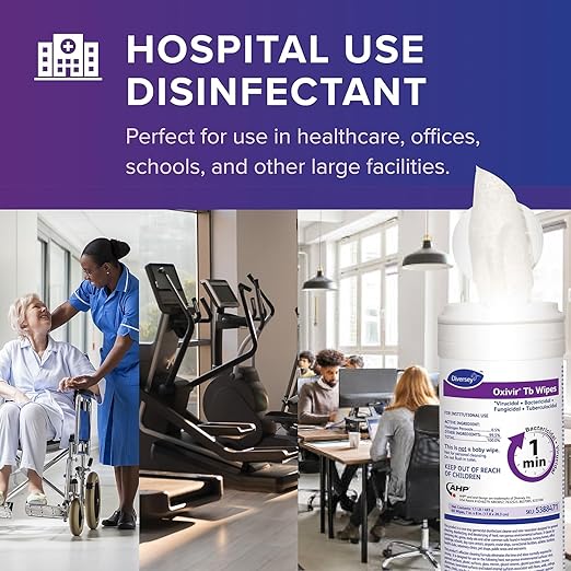 Oxivir Diversey Tb 5388471 Ready-to-Use Disinfectant Cleaning Wipes, Accelerated Hydrogen Peroxide, Large 7x8-Inch Sheets, 60-Wipes, 1-Slim Canister (Pack of 12)