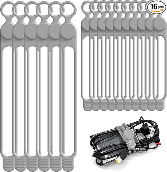 Nearockle Silicone Cable Ties Cord Organizer for Cable Management, 16PCS 4.2" and 7.1" Reusable Cable Organizer Electronic Accessories for Home, Office, Kitchen, School, Travel (Grey)
