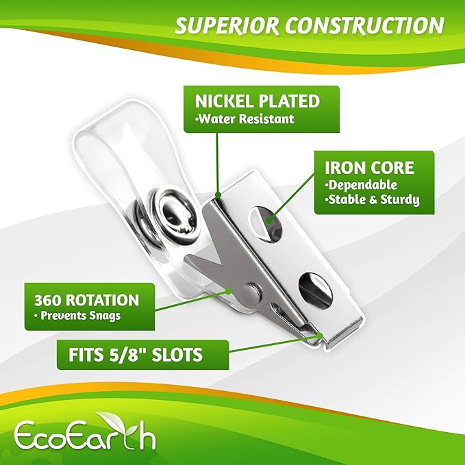 EcoEarth Horizontal PVC ID Badge Holder with Metal Clips and Vinyl Straps with Soft Edge (Sealable Fits 3.5x2.25 inch Inserts) (Clear 10-Pack), Waterproof ID Holder Bulk, ID Card Holder, Name Tag