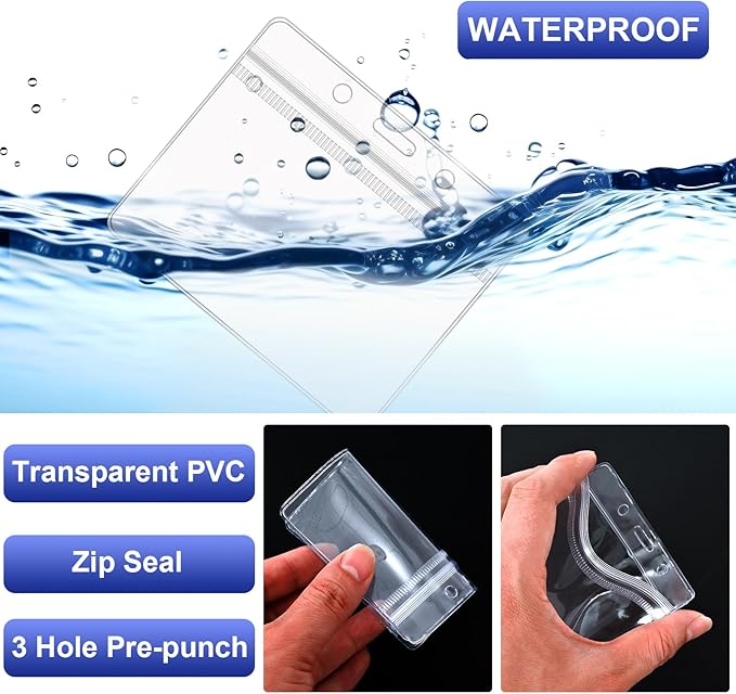 100 Pcs Lanyards for ID Badges and 100 Pcs Clear Name Tag Holders Reusable Lanyard with Clip Plastic ID Card Badge Holder Name Badges for Adults Kids Business School Office Supplies (Blue)