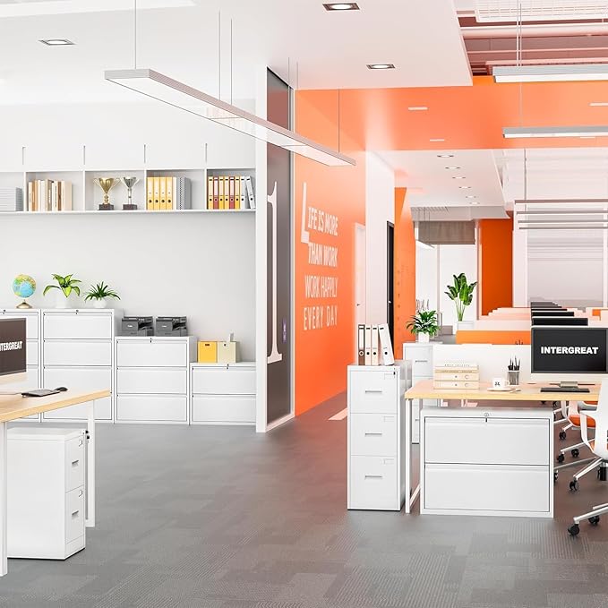 INTERGREAT 3-Drawer White File Cabinet, Locking Metal Lateral Filing Cabinets, 28W Horizontal Storage Cabinet with Adjustable Shelves for Home & Office