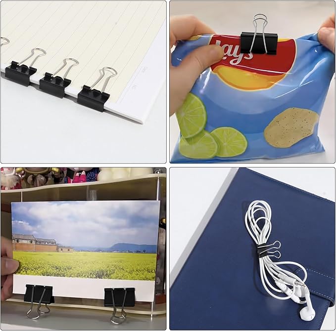 Ufmarine 60 Pcs Small Binder Clips 3/4 Inch Length, Black Small Paper Clips for Office, Standard Size