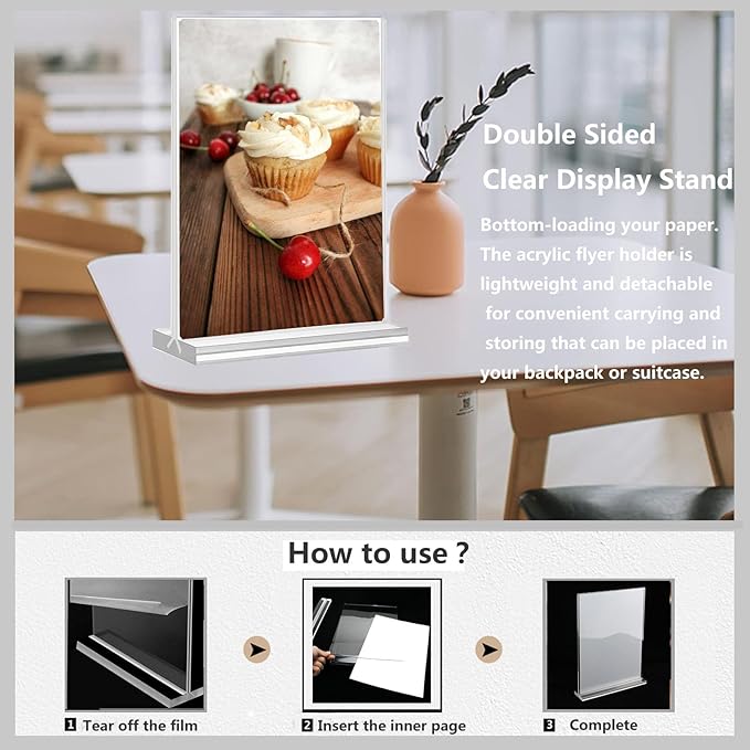Acrylic Sign Holder Double Stands Ad Frames Clear Flyer Display Stand for Office Home Restaurant, Display Sign Stand for Store Sign Holders, Vendor Booth Display Items Vertical (4 Pack-5" X 7"Inch-Vertical(T-Shape))